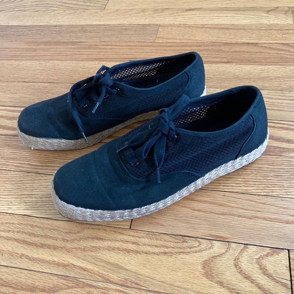 Black Square Toe Canvas Espadrille Sneakers